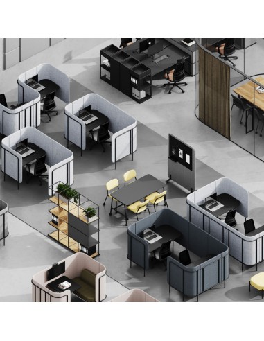 Poste de travail acoustique double avec cloison haute - Leaf Pod