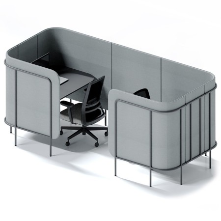 Module Leaf Pod en finition gris clair, configuré en poste individuel semi-fermé avec bureau intégré. - Leaf Pod