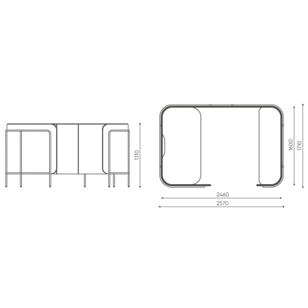 Dimensions du Leaf Pod en représentation technique, montrant les proportions et la structure en plan. - Leaf Pod