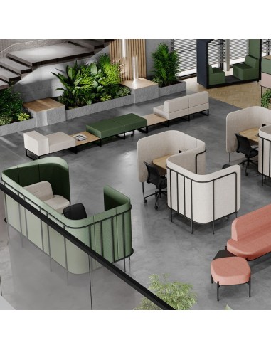 Module Leaf Pod gris clair présenté en configuration individuelle avec bureau intégré et parois arrondies. - Leaf Pod