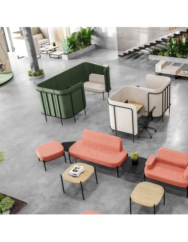 Aménagement collaboratif avec plusieurs Leaf Pod verts et blancs intégrés à un environnement végétalisé et lumineux. - Leaf Pod