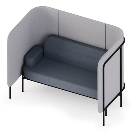 Module individuel Fora gris et bleu avec dossier haut et assise enveloppante pour un espace de concentration. - Fora