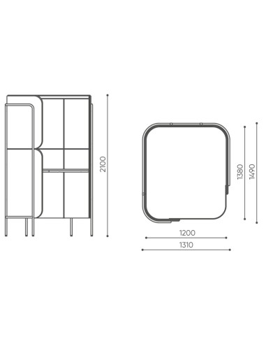 Dimensions du module Leaf Pod avec vues avant et supérieure, montrant l’encombrement global du module. - Leaf Pod
