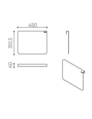 Dimensions d’une pièce murale de type boîtier avec vue détaillée des découpes et perçages. - Accessoires