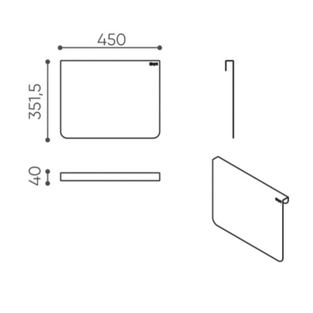 Dimensions d’une pièce murale de type boîtier avec vue détaillée des découpes et perçages. - Accessoires