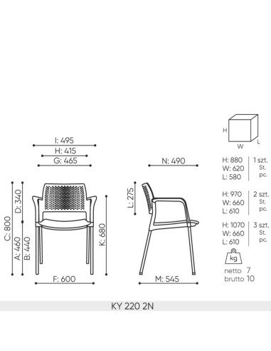Dimensions de la chaise Kyos 220