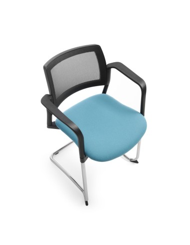 Chaise de conférence KY 230 noire avec assise rembourrée bleue – siège visiteur professionnel
