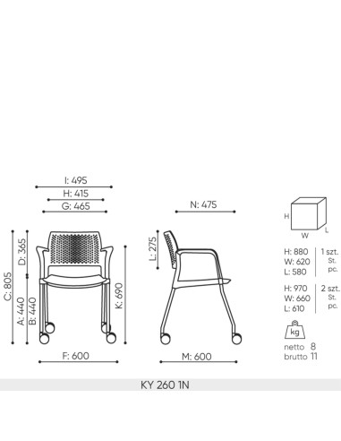 Dimensions chaise Kyos 260