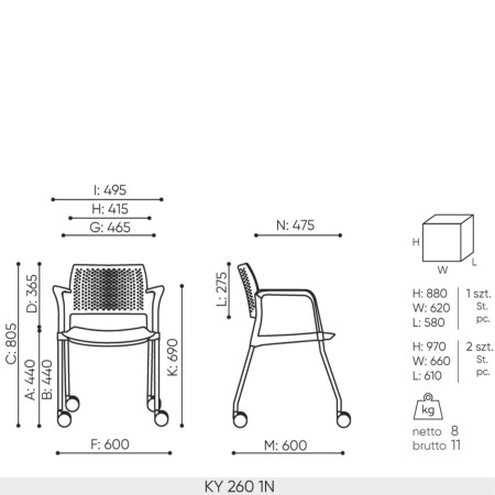 Dimensions chaise Kyos 260