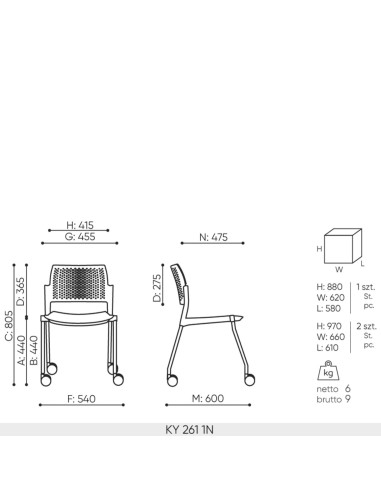 Dimensions chaise Kyos 261