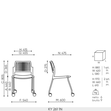 Dimensions chaise Kyos 261