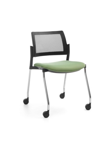 chaise de conférence mobile avec dossier en maille et assise verte – vue avant