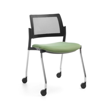 chaise de conférence mobile avec dossier en maille et assise verte – vue avant
