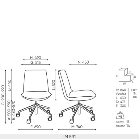Dimensions de la chaise Lumi LM 5R1