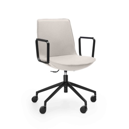 Chaise de réunion pivotante Lumi LM 5R1 beige avec accoudoirs sur roulettes