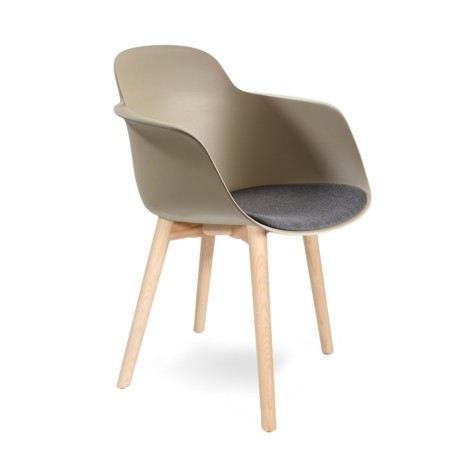 Chaise coque plastique avec assise tissu anthracite et pieds en bois – Sicla