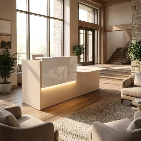 Meuble de réception avec réhausse, led et une partie plus basse PMR 2