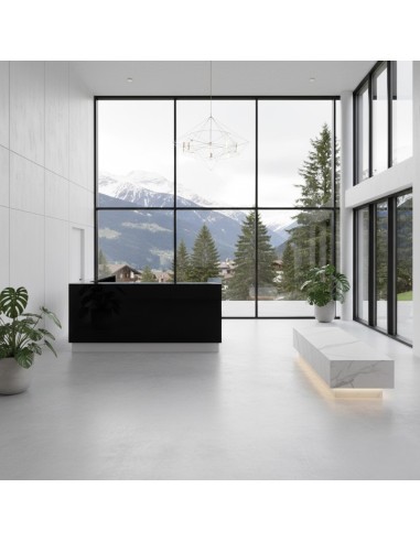 Meuble de réception noir dans un hall d'entrée d'hôtel en suisse