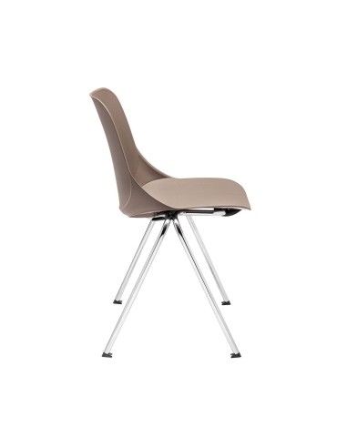 Vue latérale de la chaise Eggo EG 215 brune avec structure fine chromée