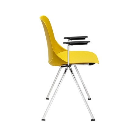Vue de profil de la chaise design jaune Eggo 220 avec accoudoirs