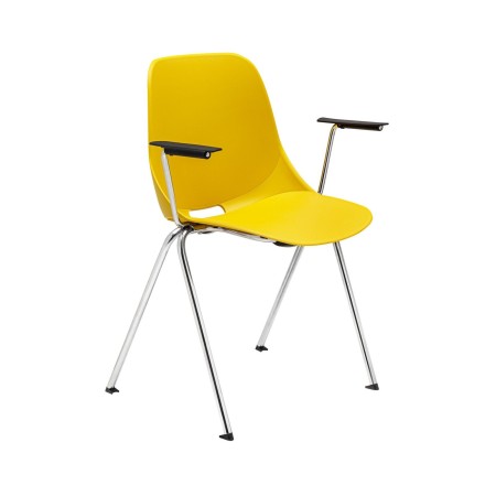 Chaise visiteur jaune avec accoudoirs noirs et piètement chromé – modèle Eggo