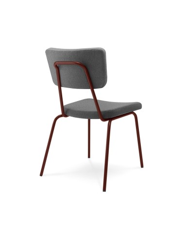 Chaise Epocc EP 215 avec piètement en métal bordeaux et revêtement gris