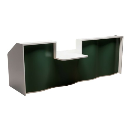 Meuble de réception façade verte avec accès PMR au centre