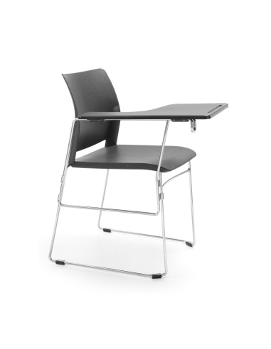 Chaise Fendo noire avec pieds luge et tablette d'écriture pour espaces de réunion