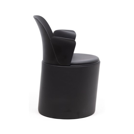 Profil de la chaise Haali HL GR P en similicuir noir avec assise tapissée et dossier galbé