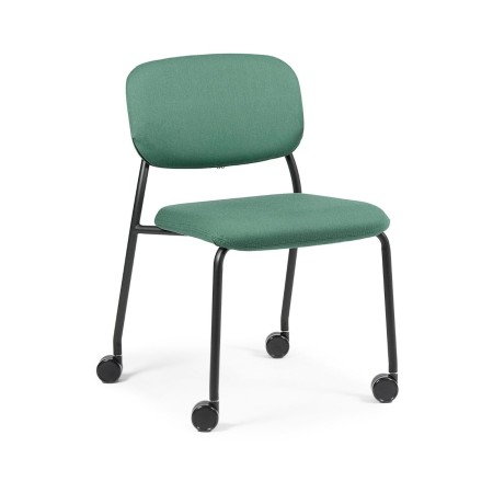 Chaise Hens HS 261 en tissu vert sur roulettes – vue de trois-quarts