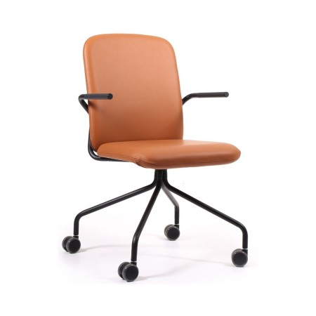 Chaise de réunion Hens HS 4K1 H en cuir cognac sur roulettes accoudoirs