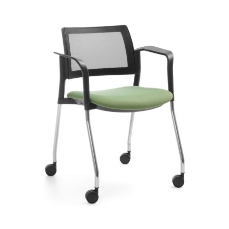 Chaise de conférence Kyos KY 260 N sur roulettes avec assise rembourrée verte et dossier en maille