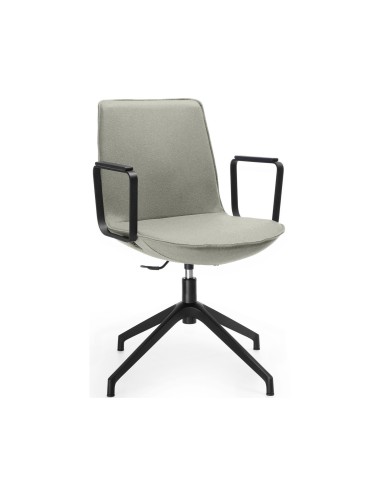 Chaise de réunion Lumi 4R1 pivotante avec accoudoirs, tissu gris et piétement 4 branches noir