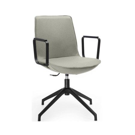Chaise de réunion Lumi 4R1 pivotante avec accoudoirs, tissu gris et piétement 4 branches noir