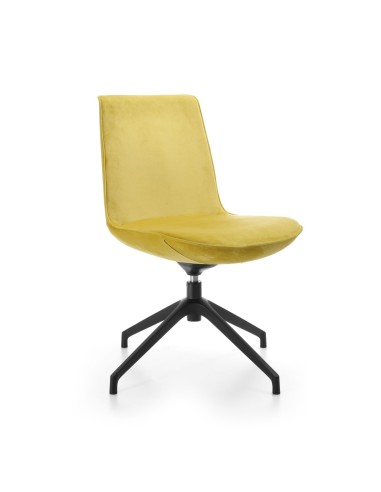 Chaise de réunion Lumi 4R1 sans accoudoirs en tissu jaune, piétement pivotant noir
