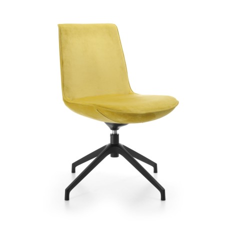 Chaise de réunion Lumi 4R1 sans accoudoirs en tissu jaune, piétement pivotant noir