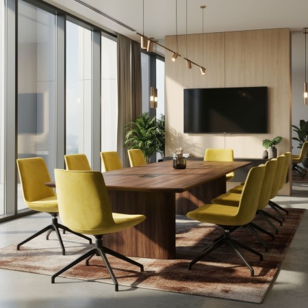 Salle de réunion d'une entreprise suisse à Monthey avec chaises confortables Lumi jaunes