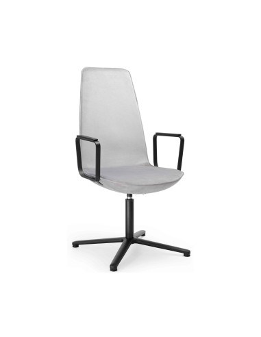 Chaise de conférence Lumi avec accoudoirs, tissu gris et piètement étoile fixe