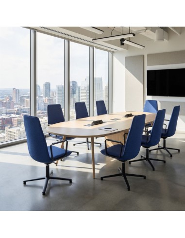 Salle de réunion avec chaises bleues dossier haut avec pieds étoiles à Zürich
