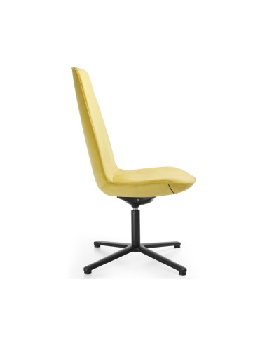 Vue de profil de la chaise Lumi en tissu premium avec piètement étoile noir en métal