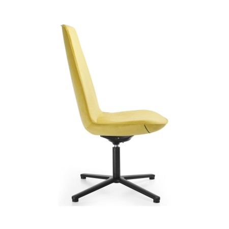 Vue de profil de la chaise Lumi en tissu premium avec piètement étoile noir en métal