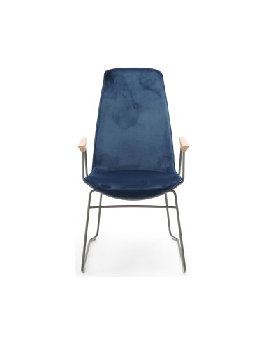 Fauteuil de réunion premium Lumi bleu à dossier haut et base luge pour banques et assurances