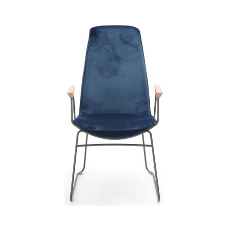 Fauteuil de réunion premium Lumi bleu à dossier haut et base luge pour banques et assurances