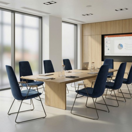 Chaise de conférence dossier haut Lumi avec piètement luge métal et accoudoirs gris pour salle de réunion 2