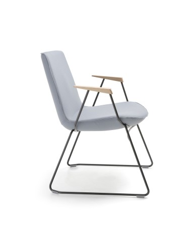 Chaise de conférence Lumi en tissu gris avec structure luge métallique profil