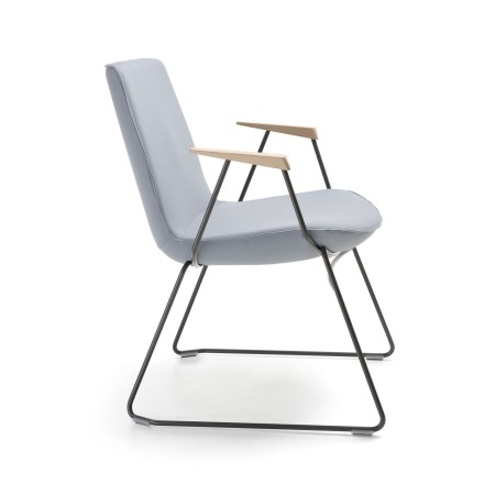 Chaise de conférence Lumi en tissu gris avec structure luge métallique profil