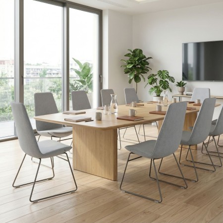 Chaise de réunion Lumi sans accoudoirs piètement traîneau en tissu gris 2