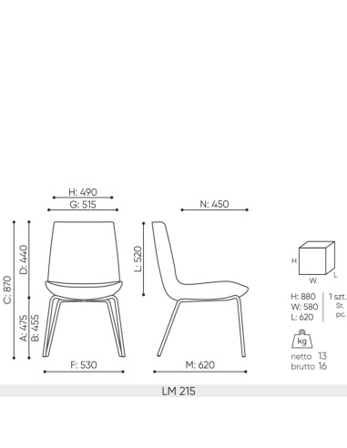 dimensions chaise Lumi LM215