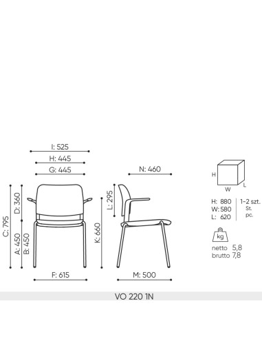 Dimensions chaiseVolo 220