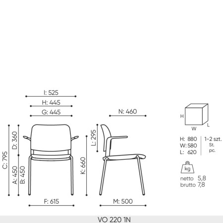Dimensions chaiseVolo 220